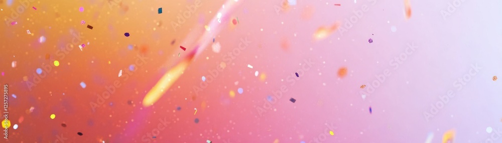 Poster colorful confetti particles suspended against a gradient background