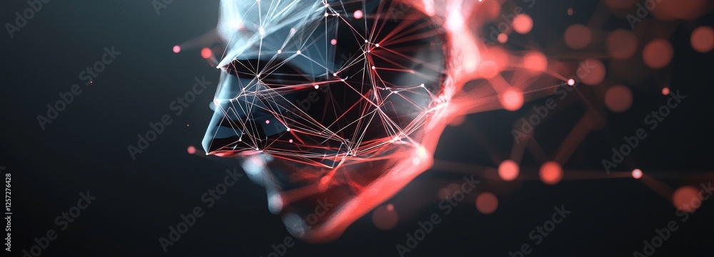 Poster Digital connection dots and lines form an abstract network, underpinned by advanced technology and structured in a complex web-like pattern, creating a plexus effect, visualized in 3D