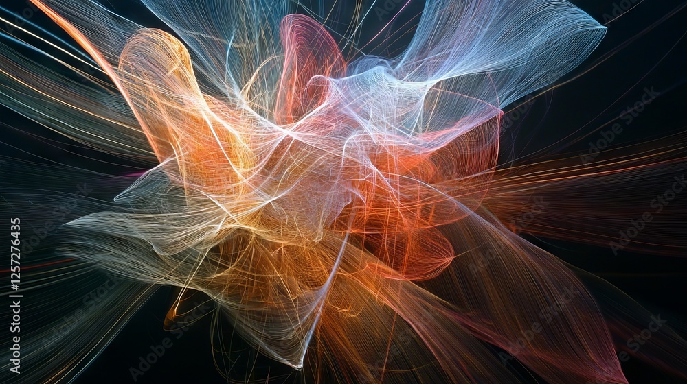 Poster 3d render featuring an abstract background with a colorful spectrum. bright neon rays and glowing li