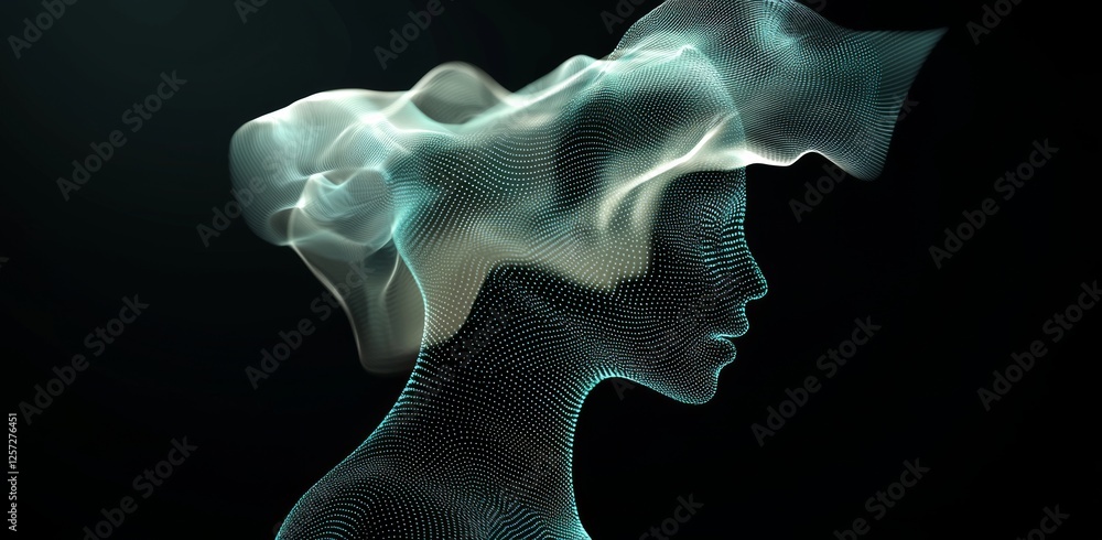 Poster neural network 3d illustration. big data and cybersecurity. data stream. global database and stock. 