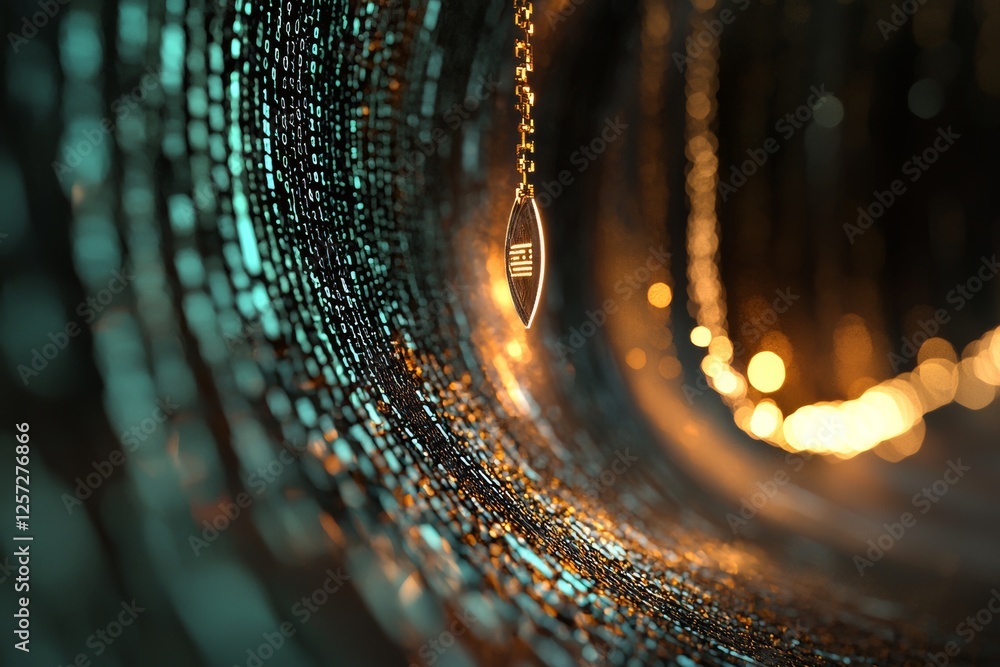 Poster a computer screen background shows blue digital binary information