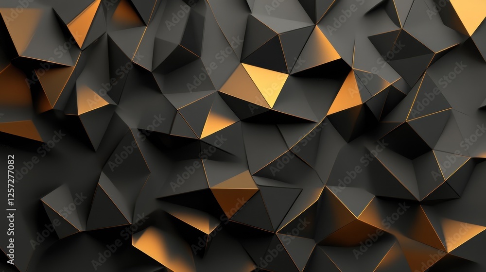 Poster abstract black and gold polygonal surface with sharp geometric shapes