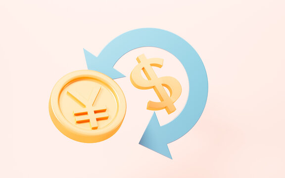 Cartoon USD and RMB currency exchange, financial transactions, currency exchange concept, 3d rendering.
