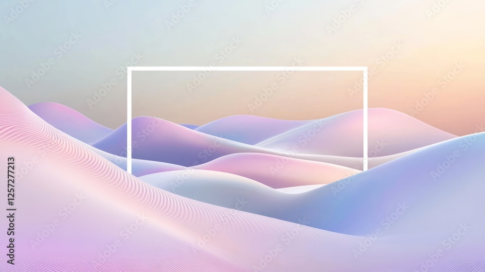 Poster Abstract pastel waves under square frame create smooth textures