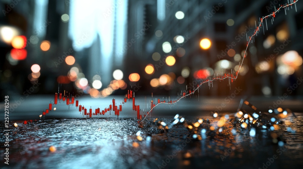 Poster in a 3d digital space, vibrant data analysis visualization shows information flow through peaks and 