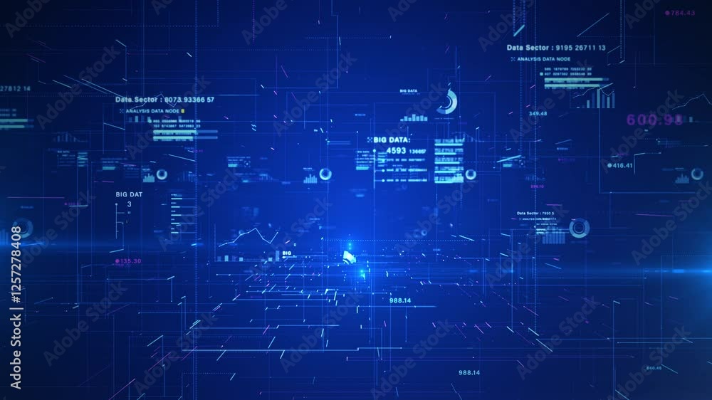 Aufkleber Technology digital data network connection and data analytics, big data processing, and cybersecurity elements, representing blockchain, and global connectivity.