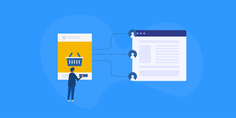 Sending web traffic from social media post to website, sales campaign, ecommerce growth concept. 