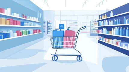 Shopping cart carrying large product bottles in a supermarket