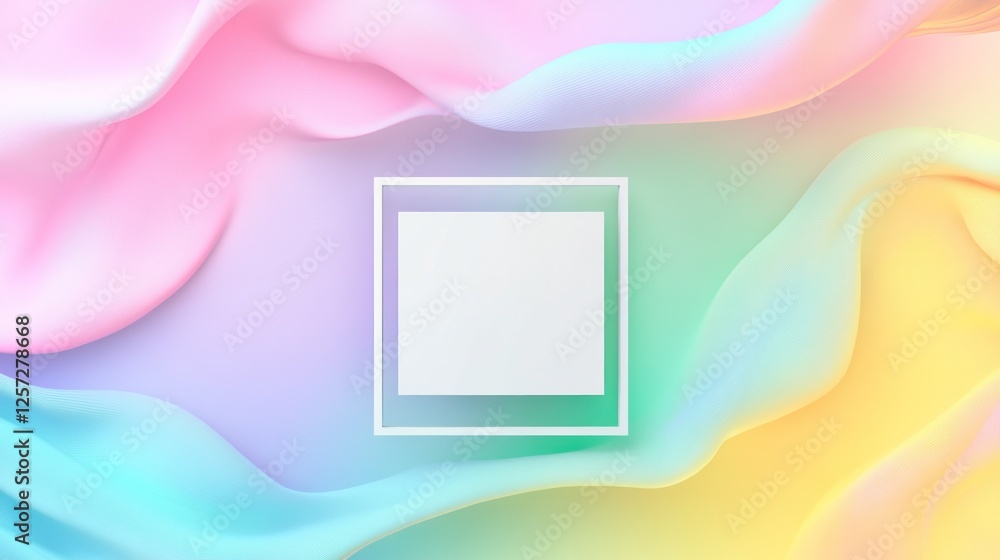 Poster abstract background features a white frame over smooth pastel waves