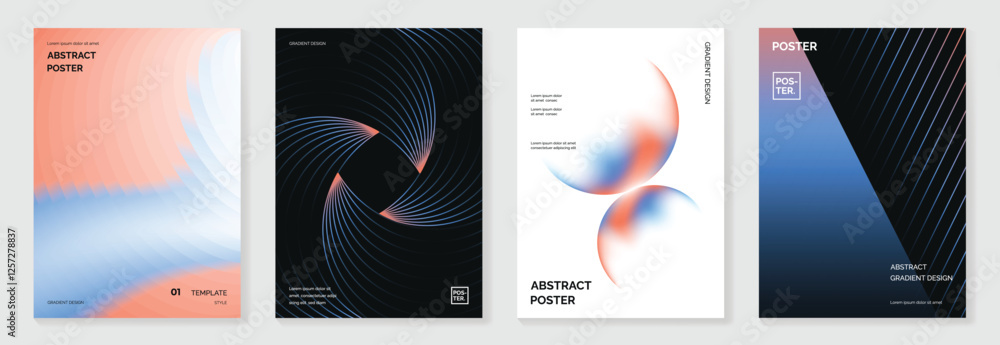 Poster modern gradient poster background vector set. minimalist cover template with vibrant perspective geo