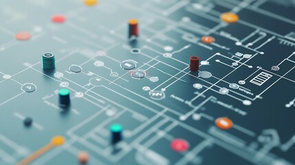 Detailed schematic of a projects deliverables timeline using icons for milestones checkpoints and critical deadlines