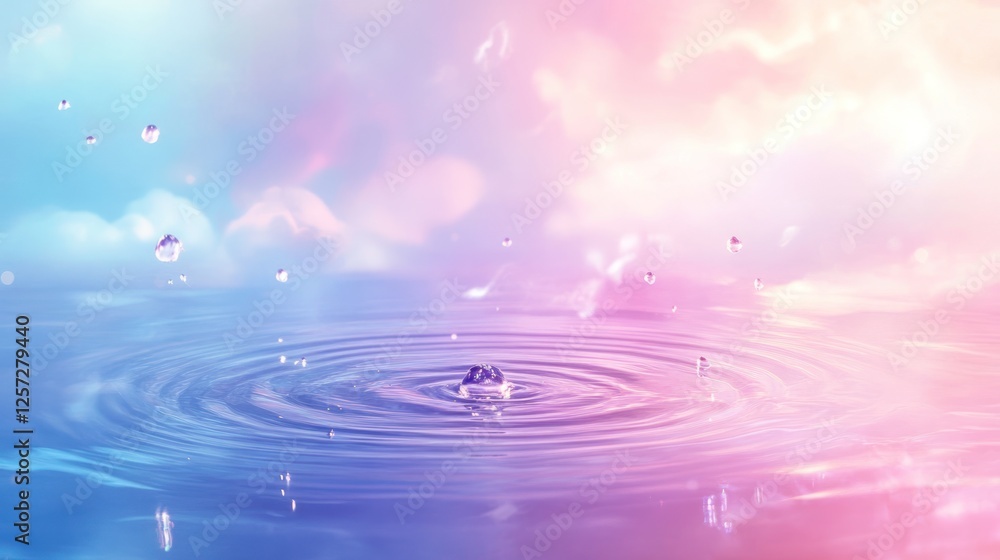 Aufkleber water droplets create ripples on a colorful pastel surface