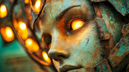 Close-Up of a Beautiful Artistic Sculpture with Soft Illuminated Features and Bronze Finish