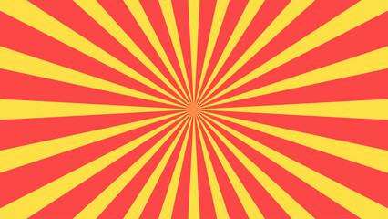 Yellow and red banner with Sun rays, yellow comic background. Sunburst background