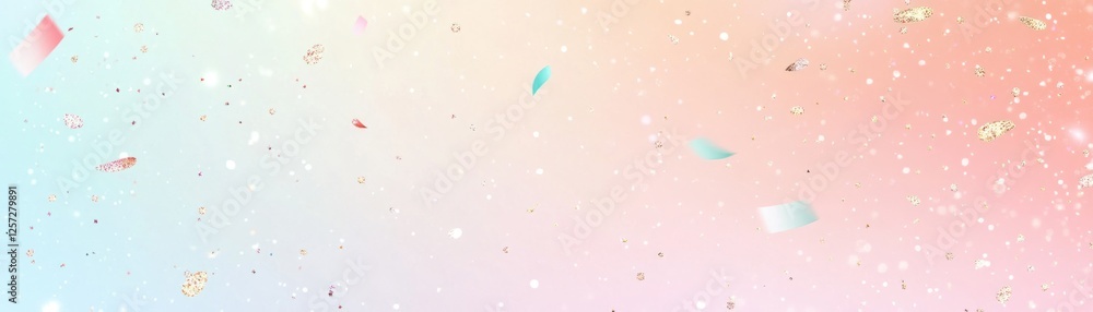 Aufkleber Pastel gradient background with confetti and glitter elements floating around