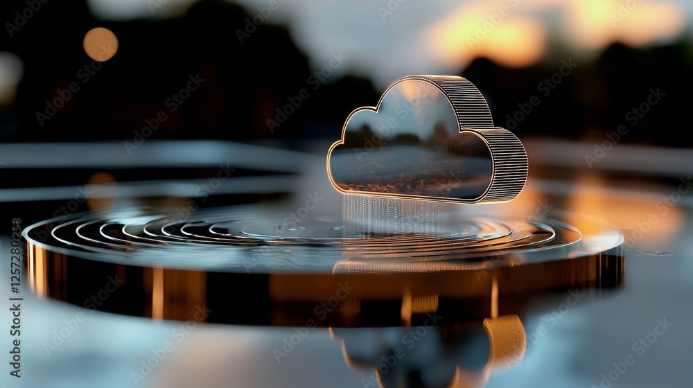 Poster a futuristic cloud computing visualization featuring a digital data network, illustrated with the te