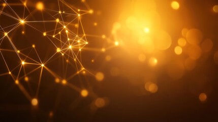 Abstract golden network of glowing nodes and connecting lines