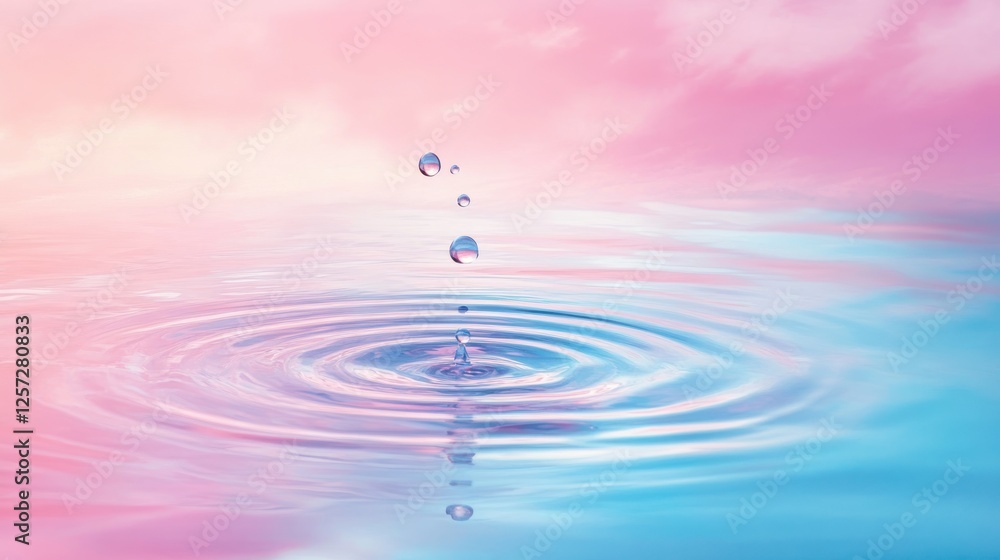 Aufkleber water droplets create ripples on a reflective colorful surface