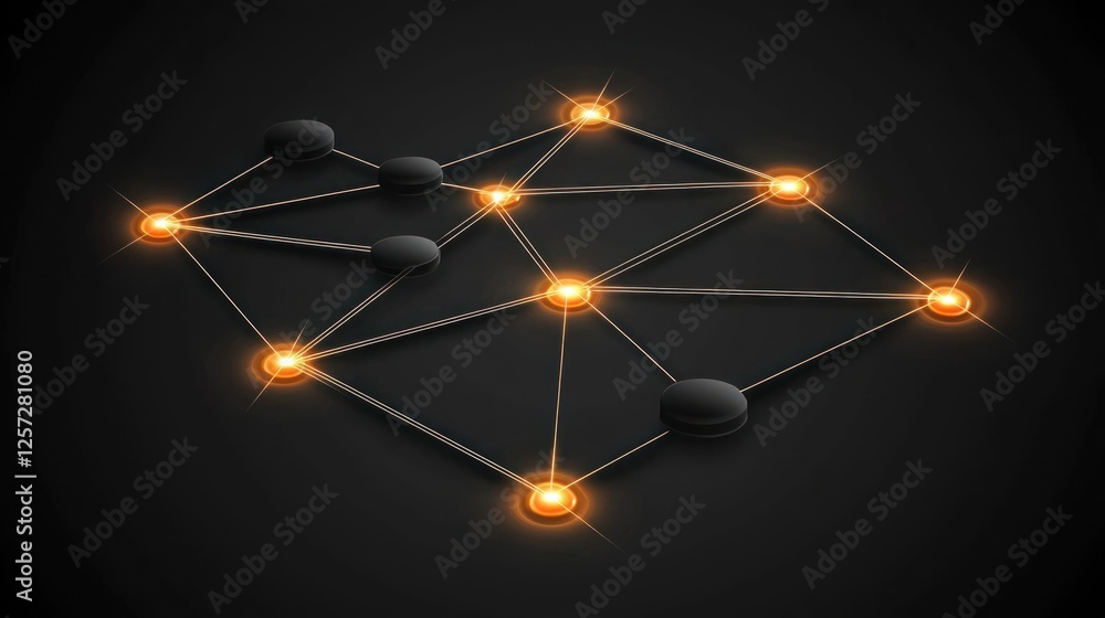 Poster Connected nodes with illuminated lines on a dark background