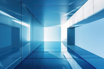 Fototapeta premium Blue line with white architecture futuristic background minimal concept subtle design.