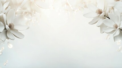 Elegant magnolia blossoms frame a soft ethereal white backdrop