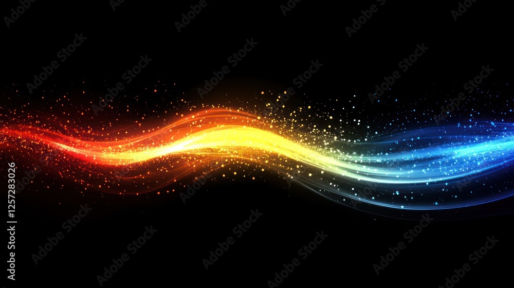 Poster abstract wave of light with color gradient and particles