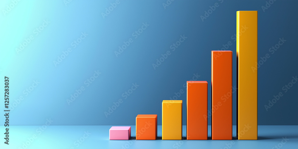 Poster colorful 3d bar graph displaying growth and progress with vibrant colors on a blue background for bu