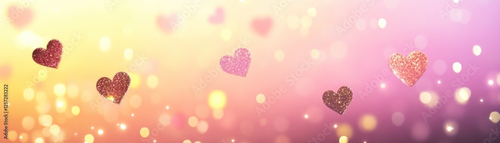 Poster Sparkling hearts float against a bokeh infused gradient backdrop