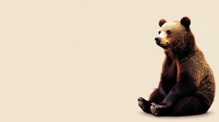 Brown bear sitting upright looking off to the left side