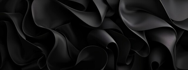Abstract black swirls and curves on a dark background. Geometric pattern for banner template with white space in the center for text. Modern minimalist wallpaper with copy space.