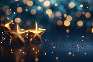 3D rendering of a golden star on a dark blue background