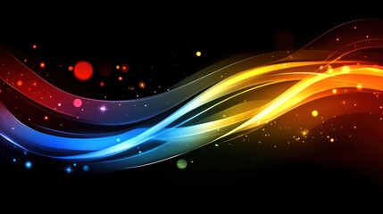 Obraz premium Abstract colorful waves on black background with shimmering particles