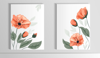 Beautiful mockup of floral templates for letters and cards featuring vibrant orange flowers and green leaves