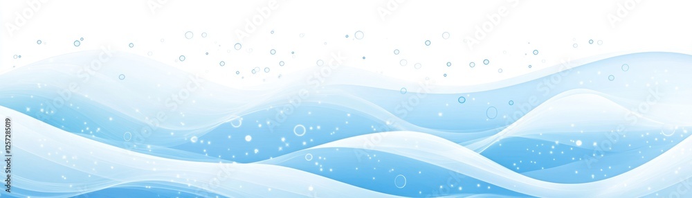 Aufkleber light blue waves flow gently with sparkling circles on white