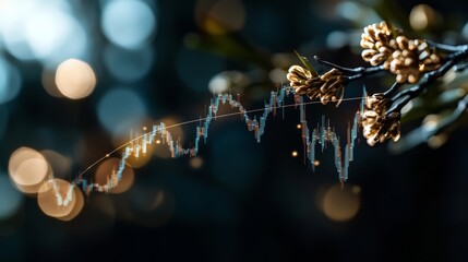 A vibrant financial chart featuring fluctuating graphs and glowing elements against a blue backdrop