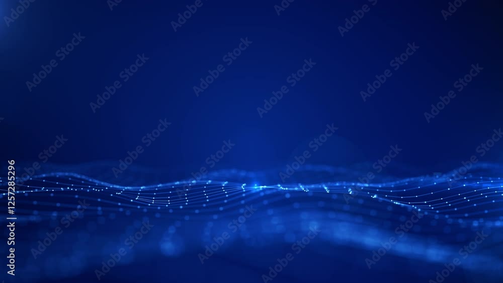Poster abstract digital wave with data points and a futuristic blue background, representing ai and big dat