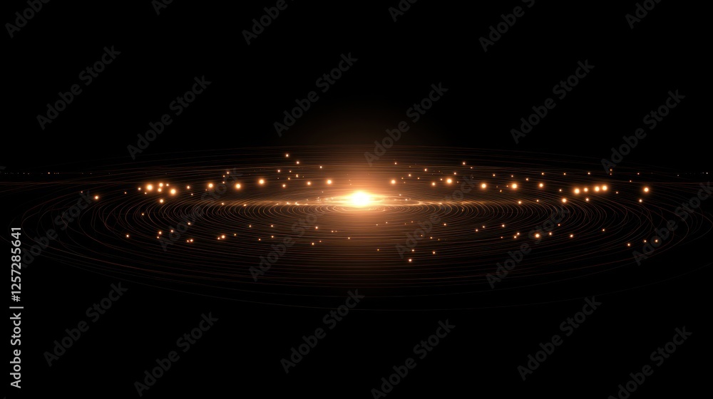 Poster abstract golden rings with light emanate from center point