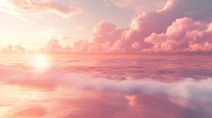 Beautiful pink sunset reflected in the ocean water surface
