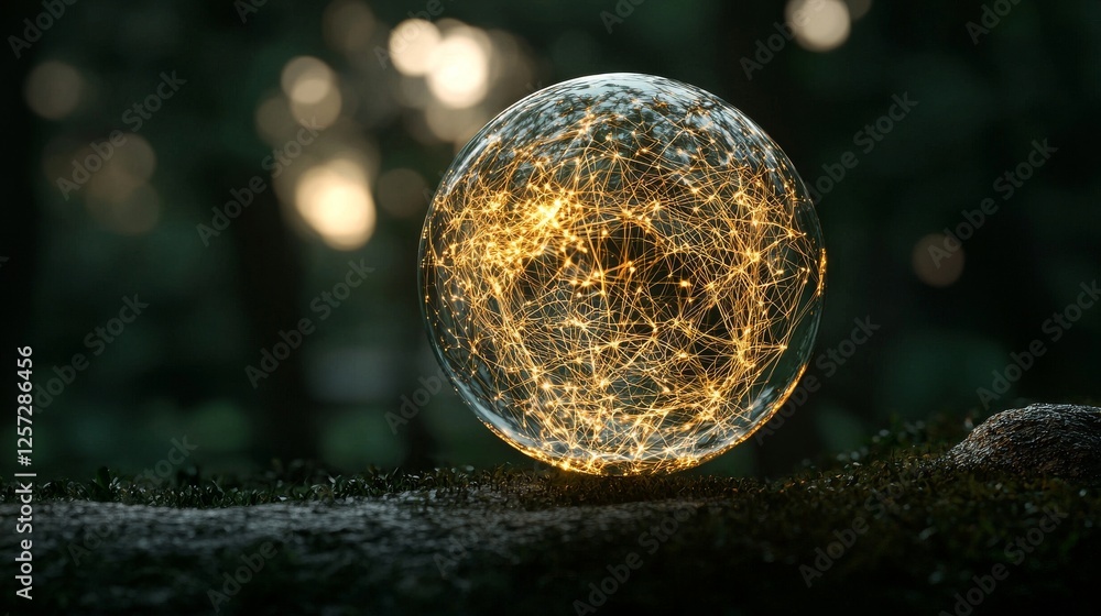 Aufkleber a luminous orb rests at the center of a smooth, reflective surface, enveloped by abstract patterns a
