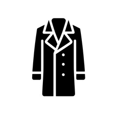 Naklejka premium Classic Double-Breasted Coat Icon: A minimalist, solid black silhouette of a classic double-breasted coat, perfect for showcasing fashion, style, and timeless design.