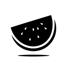 Watermelon Slice Icon:  A simple, minimalist icon of a watermelon slice, perfect for branding, apps, and digital projects. The bold black silhouette is set against a clean background.