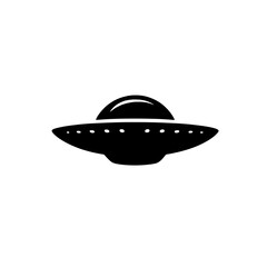 Unidentified Flying Object: A classic illustration of a UFO, a sleek, disc-shaped spacecraft, presented in a simple, bold black silhouette. Perfect for science fiction, mystery.