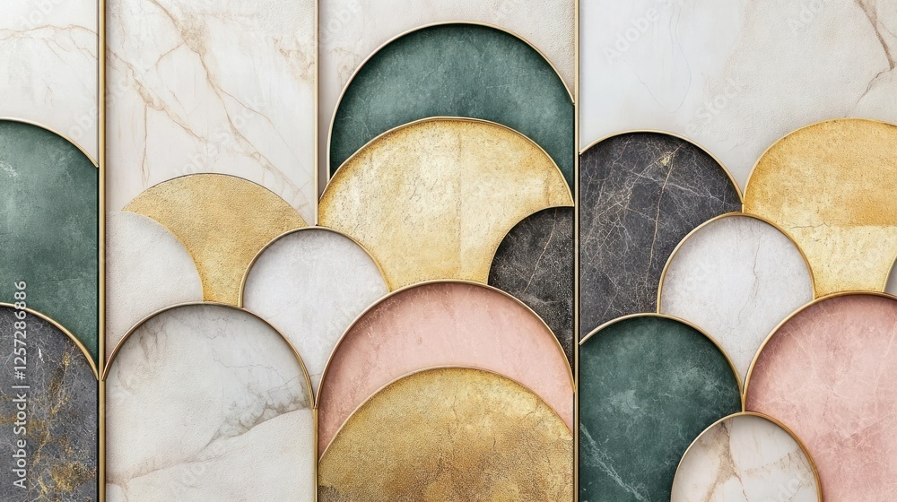 Poster Colorful semicircle segments arranged in a layered geometric abstract pattern