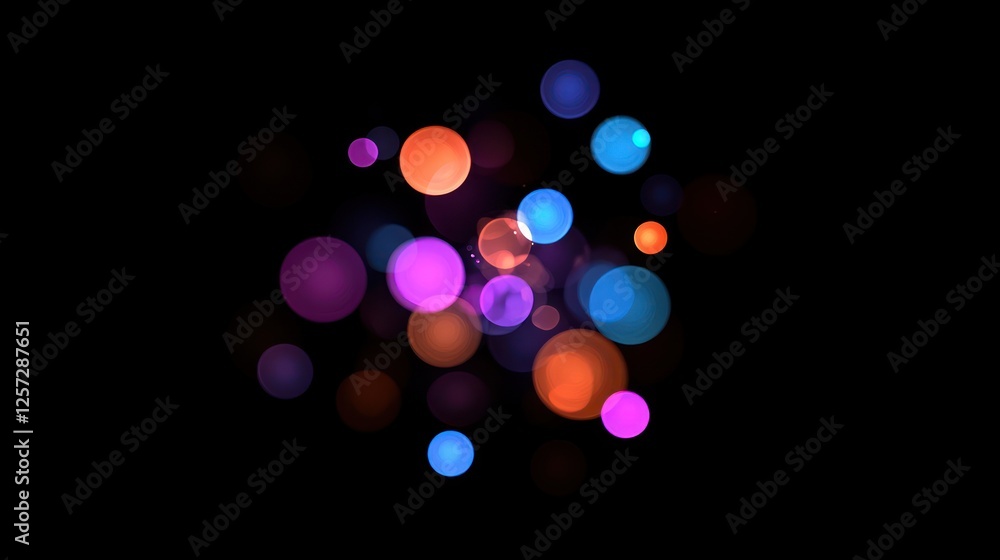 Poster colorful glowing orbs appear to float against a dark background