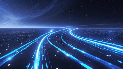 Vibrant blue lights streaking through the vastness of dark space 