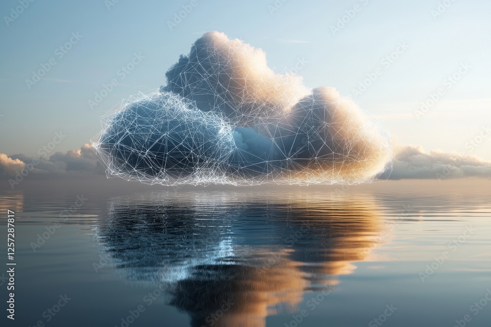 Poster cloud computing expansion visualized as gentle ocean waves representing digital transformation