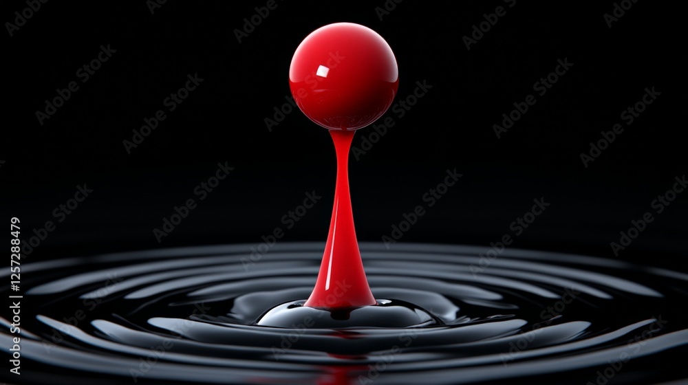 Aufkleber red liquid droplet creating splash in black background with reflection