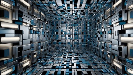 A futuristic wallpaper featuring AI-designed optical illusions and 3D effects, making walls appear to shift and transform as you move.

