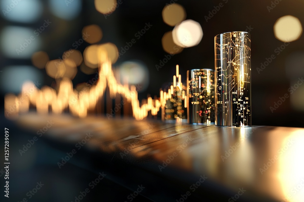 Poster a dynamic digital visualization featuring sound waves and data metrics, with colorful graphs on a da