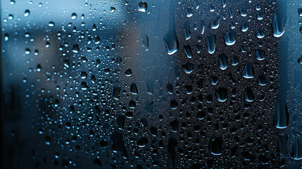 Water Drops On Dark Glass Window